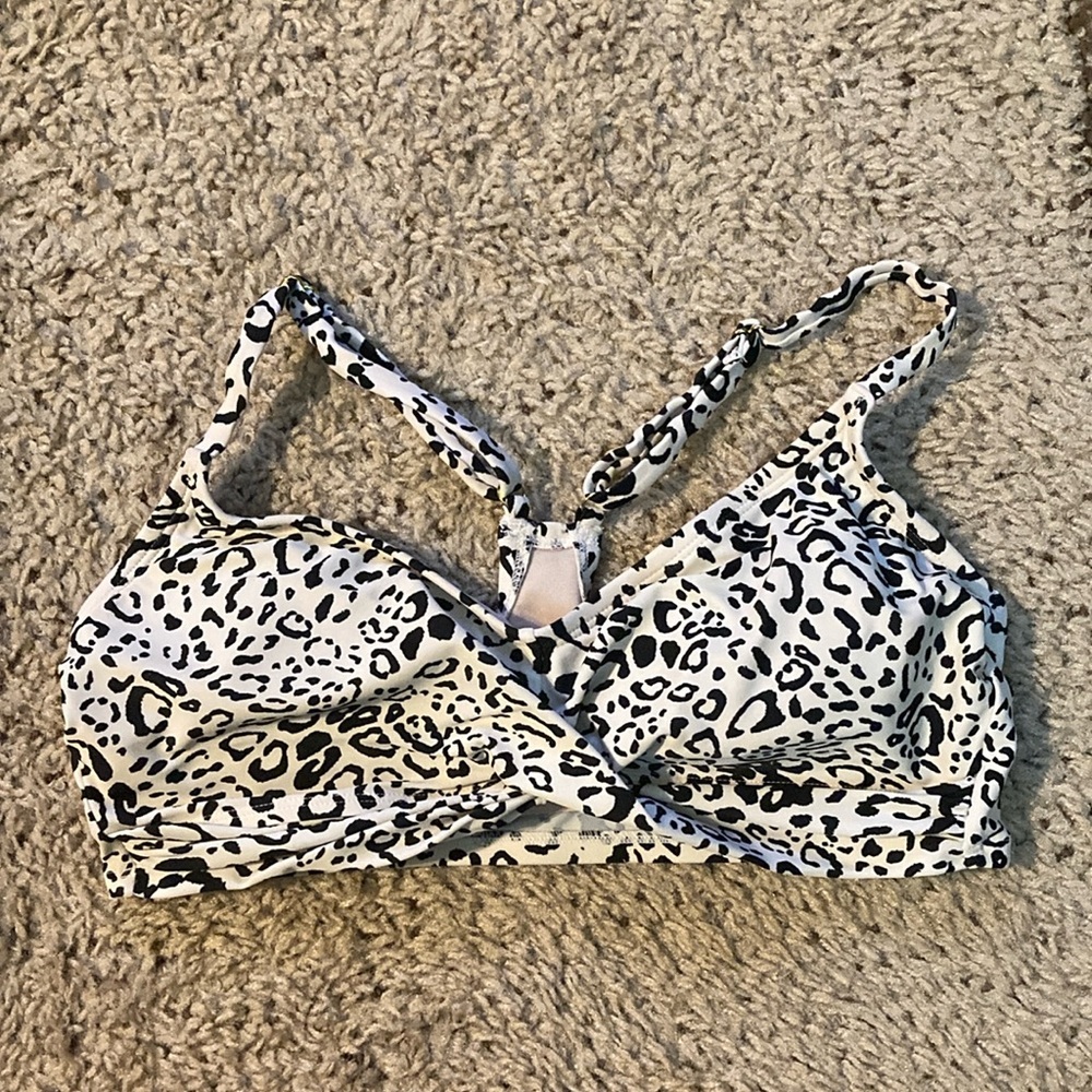 Kona Sol Black and White Leopard Print Swim Top without pads